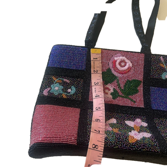 - Black and Pink Shoulder Bag with Floral beading - Picture 10 of 11